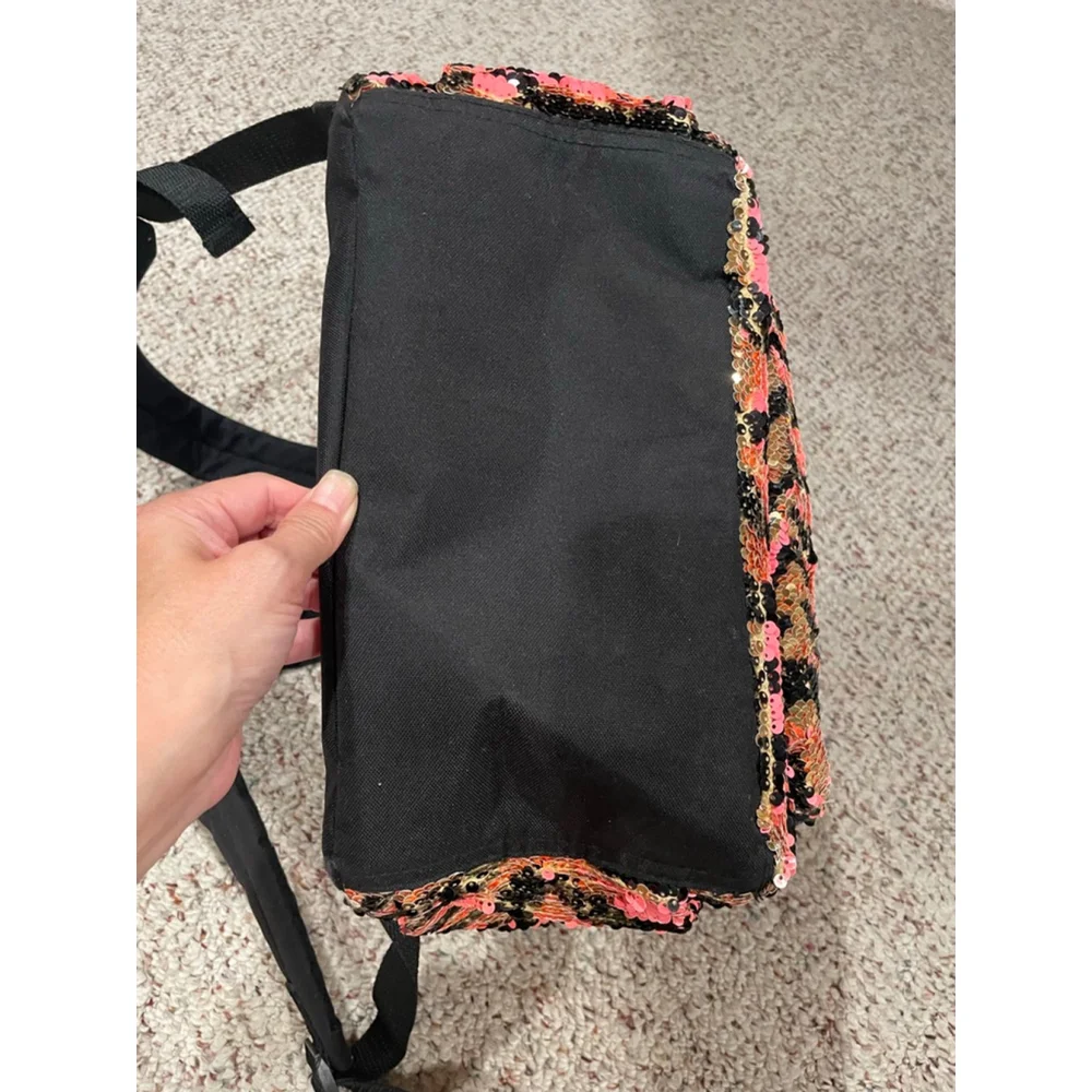Girls' Backpack-Justice Pink Black Gold Flip-Sequin Zebra (Back to School)